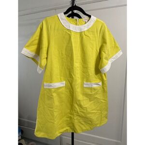 Love Wednesday Yellow White Colorblock A-Line Dress Short Sleeve Women's Size M